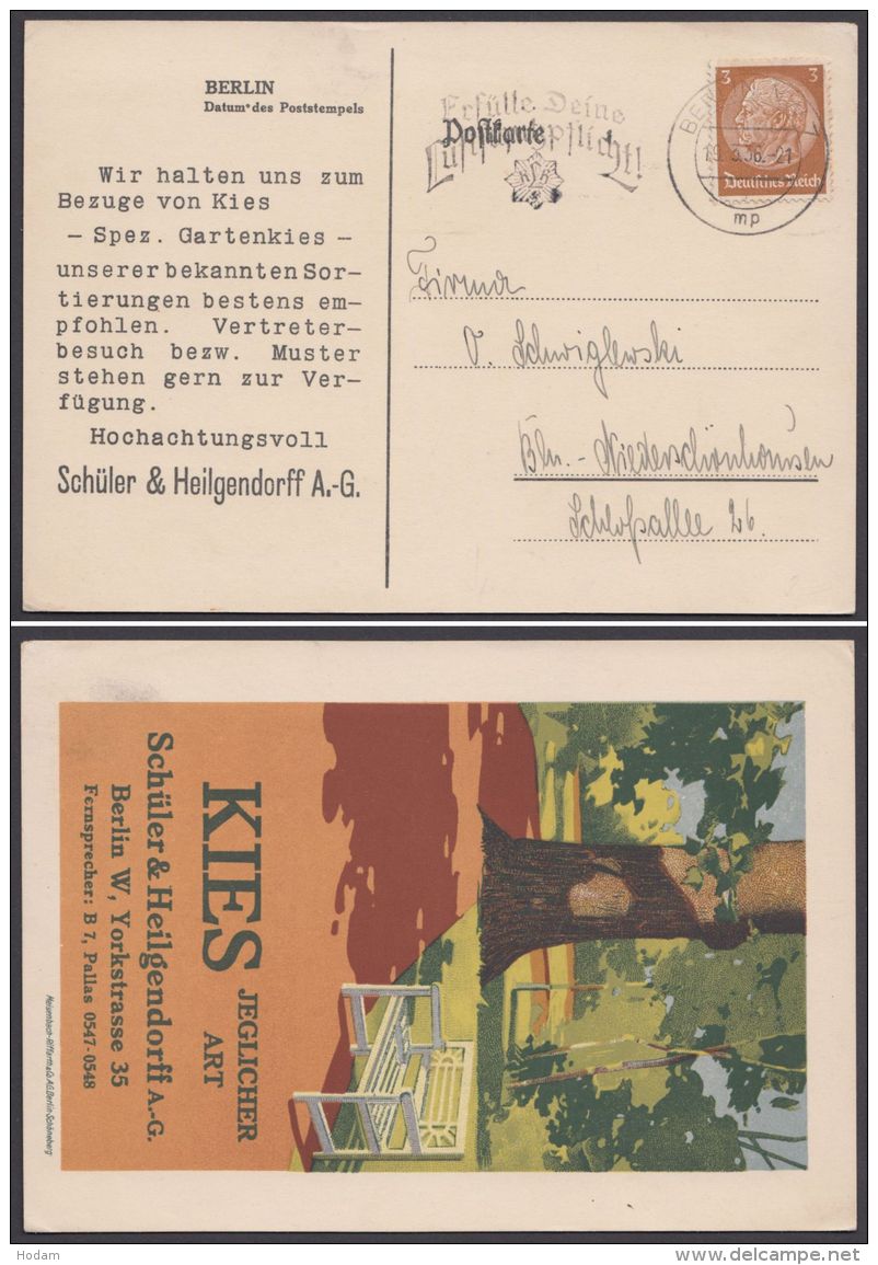 513, Dek. Werbekarte "Kies, Schüler&amp; Heilgendorff", Berlin, 1936 - Briefe U. Dokumente