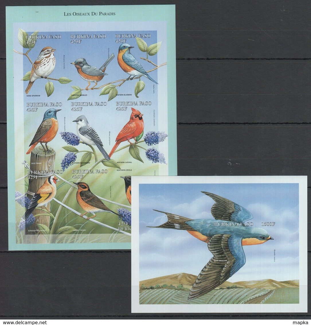 K673 !!! IMPERFORATE BURKINA FASO LES OISEAUX DU PARADIS BIRDS 1KB + 1BL MNH - Other & Unclassified