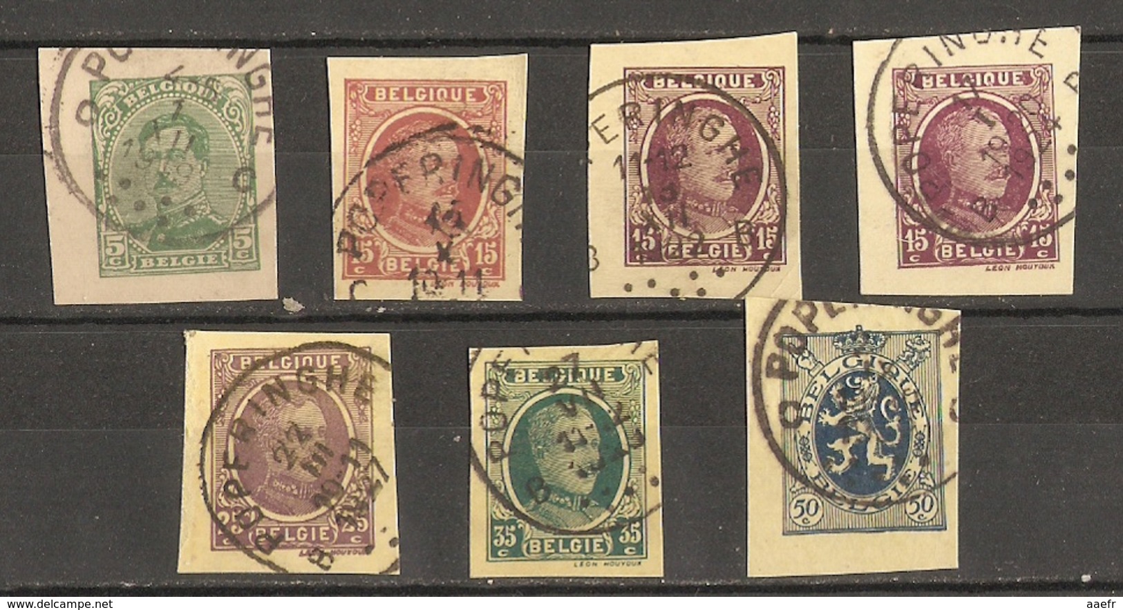 Belgique 1919/29 - Petit Lot De 7 Fragments D'EP - Cachets Poperinghe - Albert - Houyoux - Lion Héraldique - Autres & Non Classés