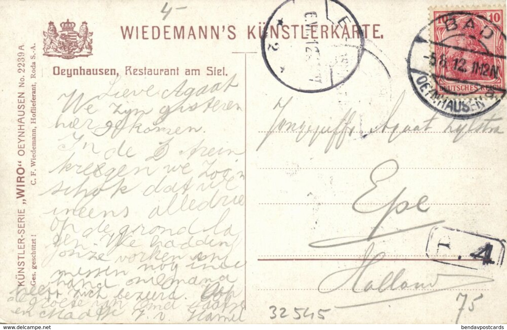 BAD OEYNHAUSEN, Restaurant Am Siel (1912) Wiedemann's AK - Bad Oeynhausen