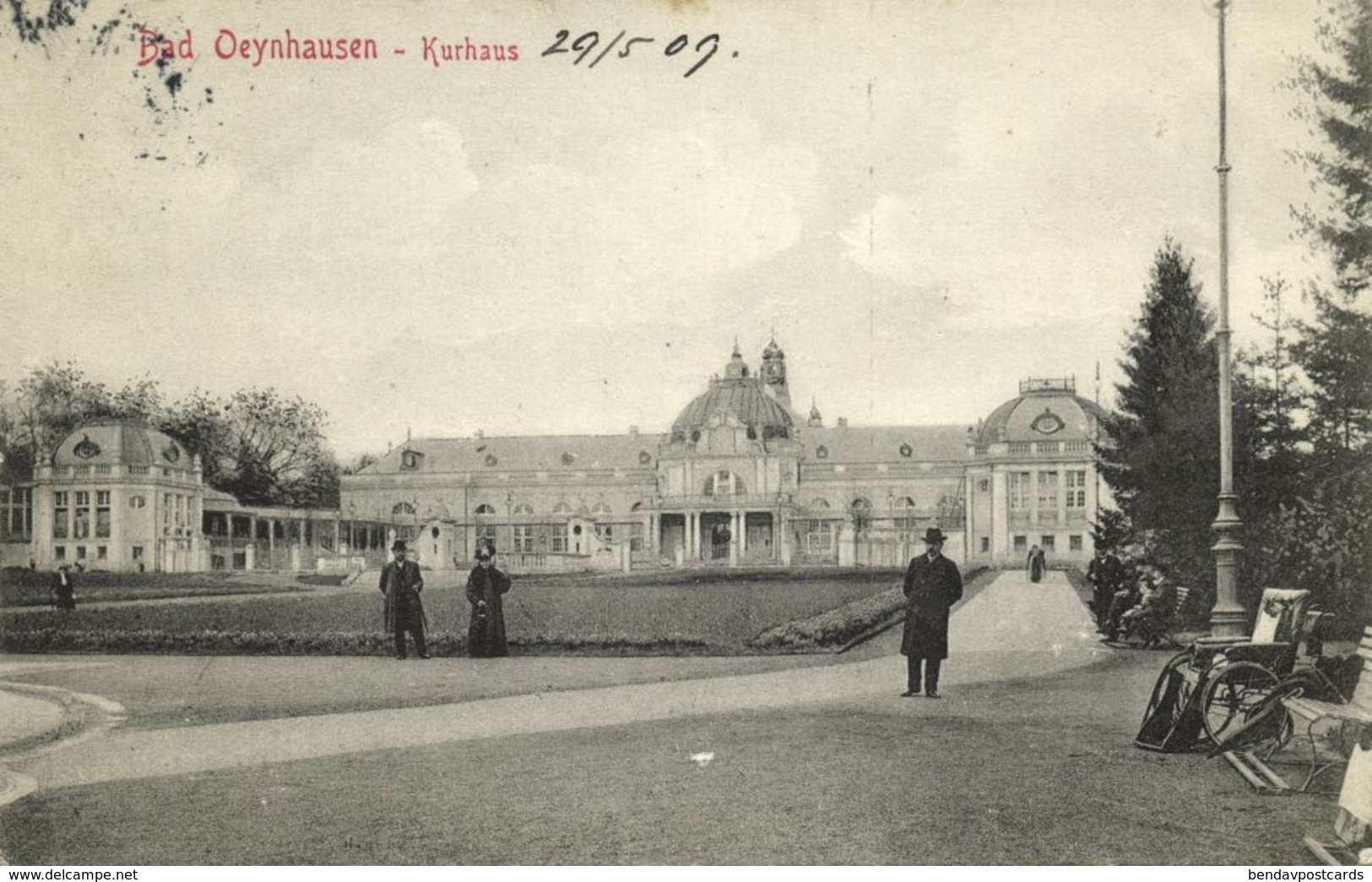 BAD OEYNHAUSEN, Kurhaus, Rollstuhl (1909) Bahnpost Cöln-Hannover AK - Bad Oeynhausen
