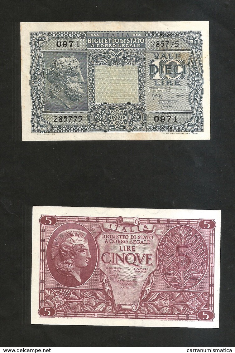 ITALIA - 5 & 10 LIRE  (Decr. 23/11/1944 - Firme: Bolaffi / Simoneschi / Giovinco) - LUOGOTENENZA - Lotto Di 2 Banconote - Italia – 10 Lire