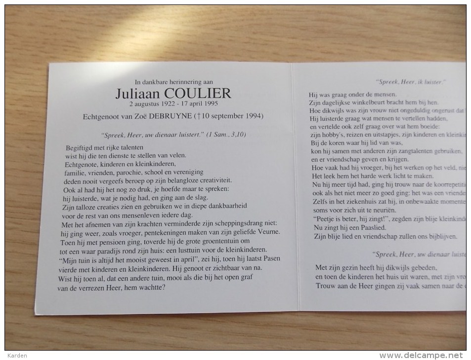 Doodsprentje Juliaan Coulier 2/8/1922 - 17/4/1995 ( Zoë Debruyne) - Religion & Esotericism