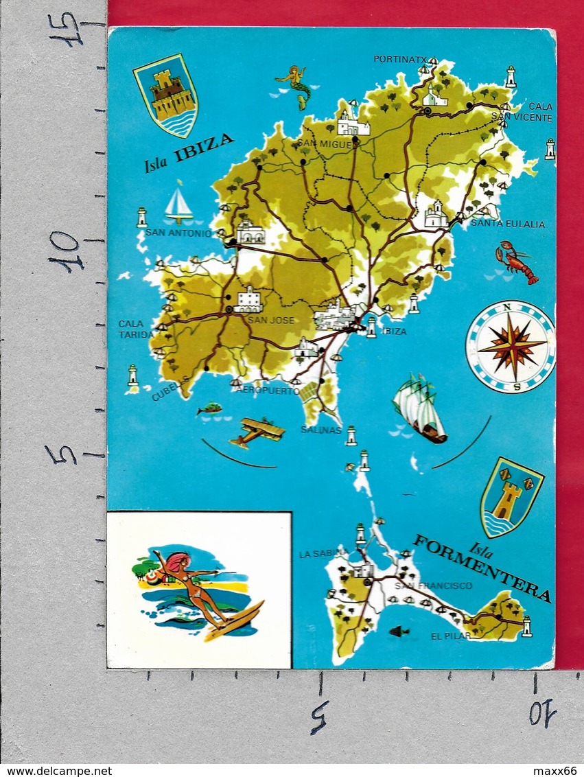 CARTOLINA VG SPAGNA - Mapa De IBIZA Y FORMENTERA - Carta Geografica - 10 X 15 - ANN. 19?? - Carte Geografiche