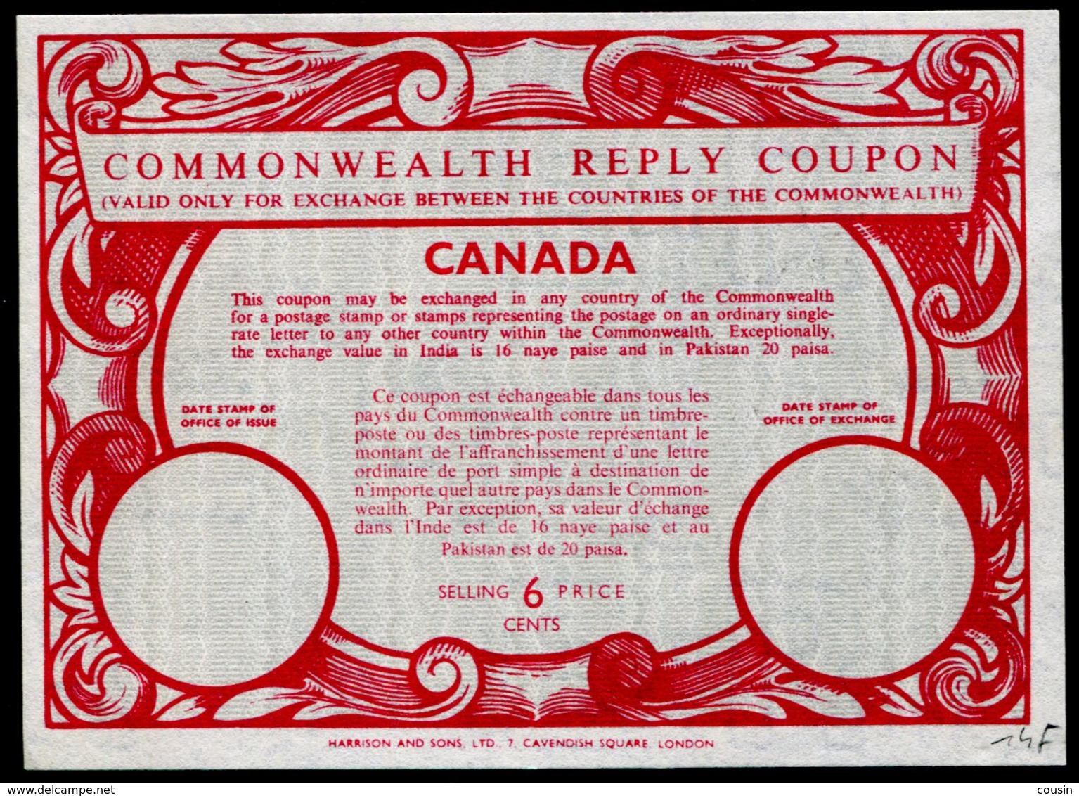 CANADA   Coupon-réponse  Régime Britannique / Commonwealth Reply Coupon - Reply Coupons