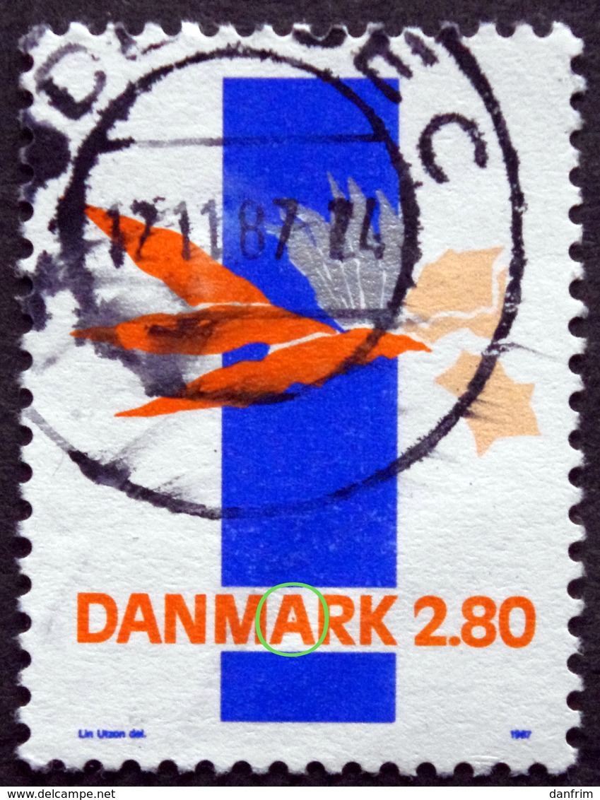 Denmark 1987  ERRORS AFA 877x  Red Dot Inside The Second A, (  Lot  A37 ) - Errors, Freaks & Oddities (EFO)