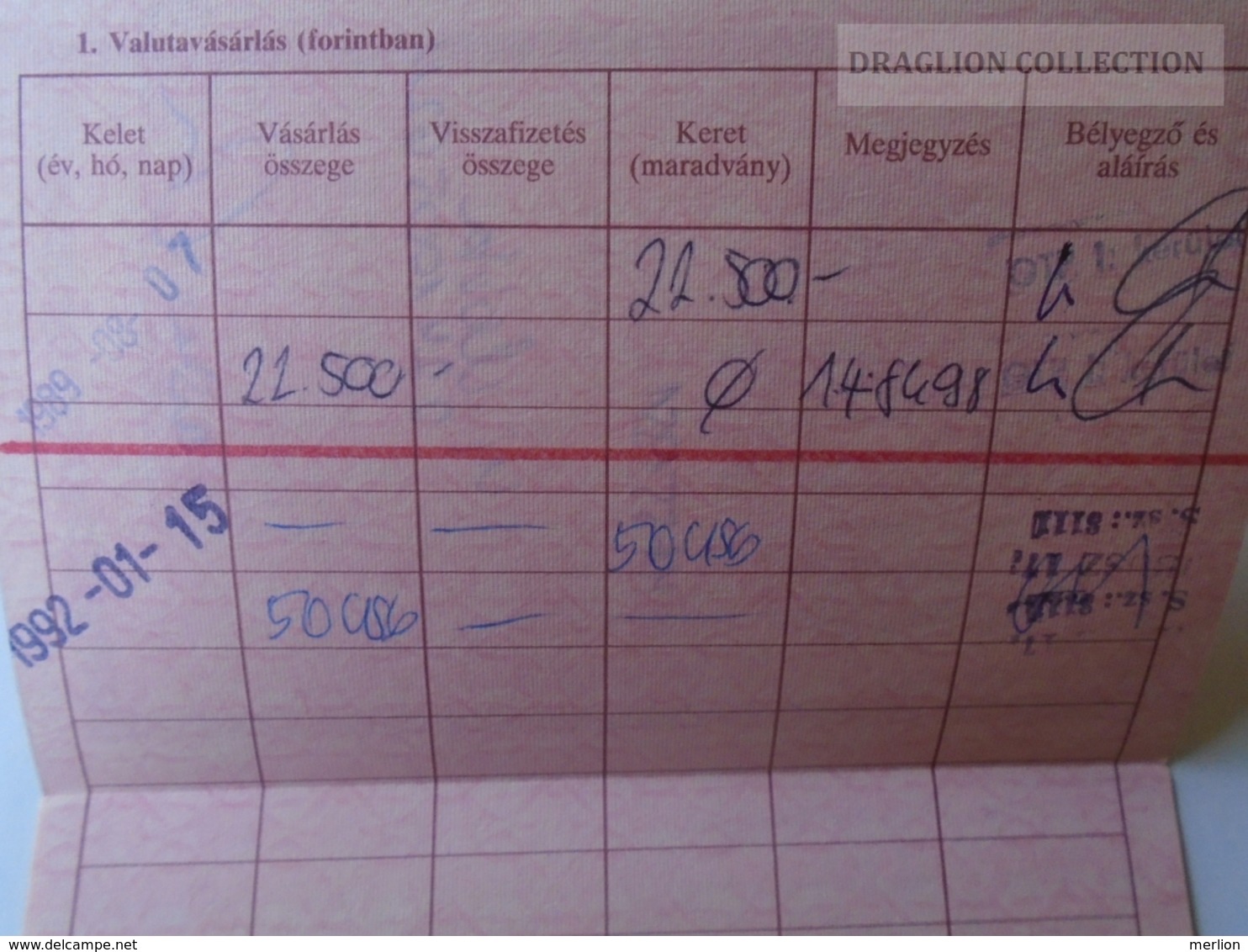 J226.4 Hungary Valuta Lap Foreign Currency Document For Custom - USD  1992 - Cheques & Traveler's Cheques