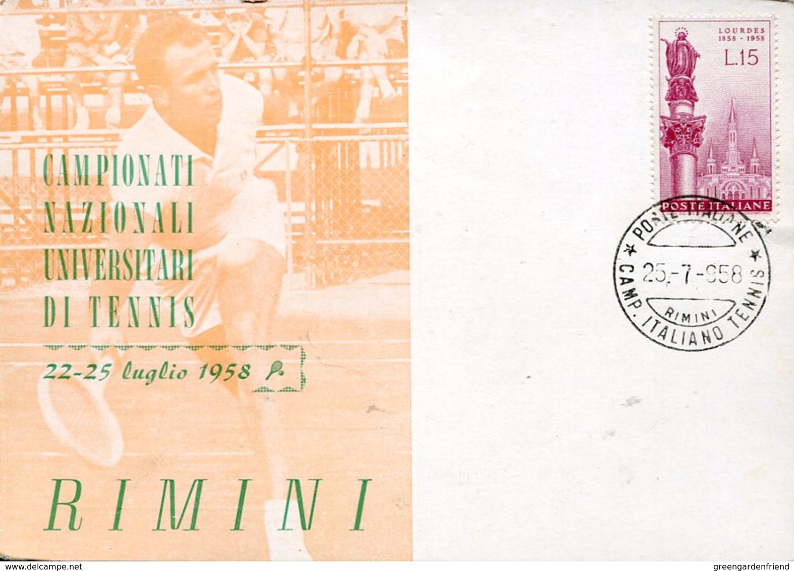 39001 Italia, Special Postmark 1958 Rimini, Tennis Italian University Champ. 1958 Rimini - Tennis