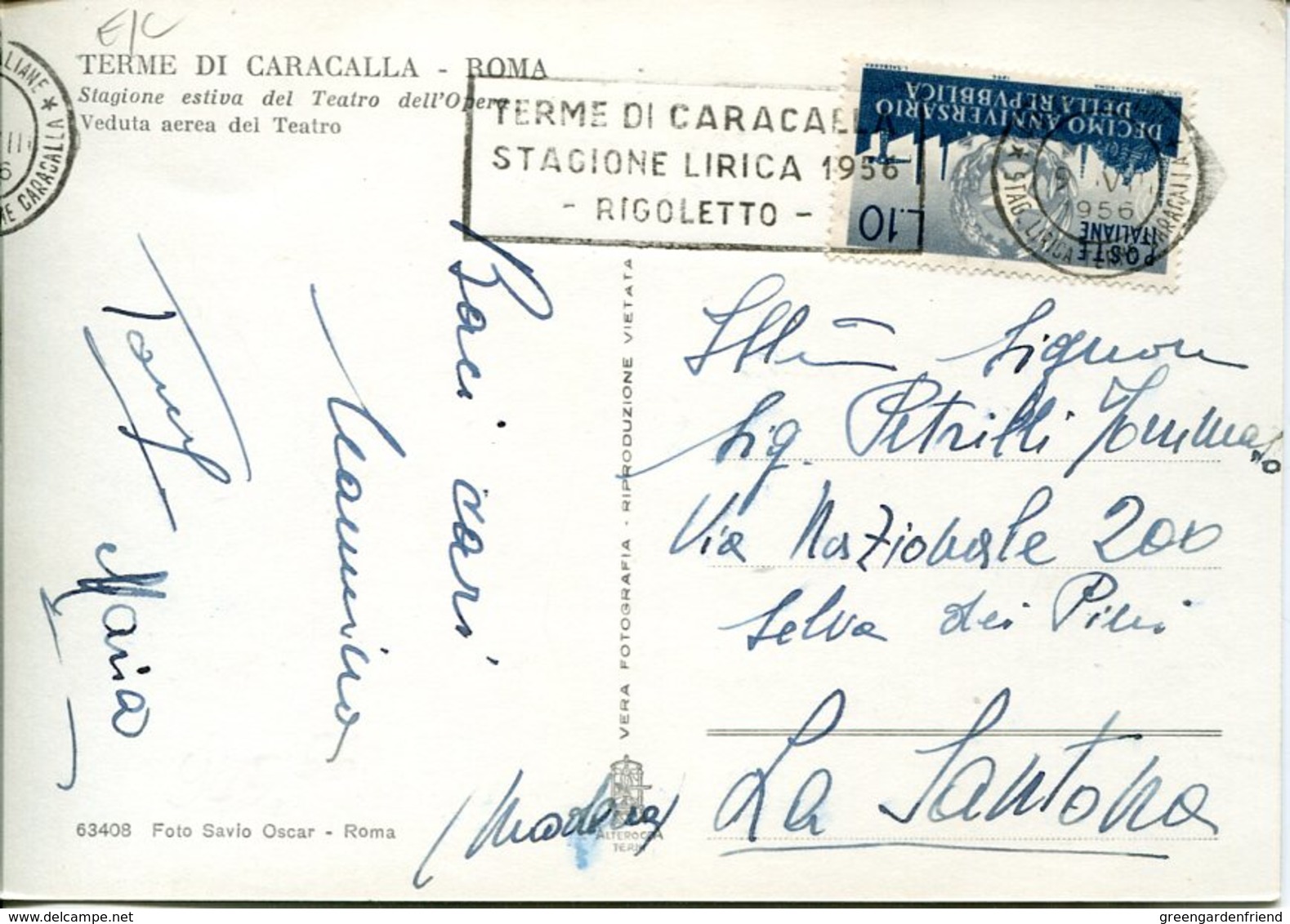 39002 Italia, Special Postmark Slogan 1956 Roma Terme Caracalla,lyrical Season Opera "rigoletto" Of Giuseppe Verdi RR - Música