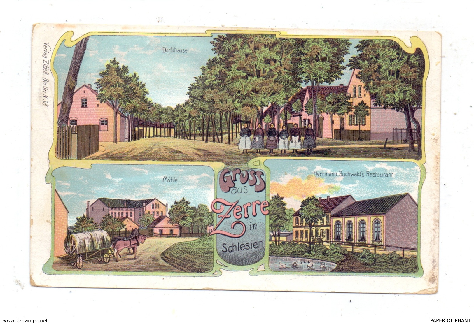 0-7701 SPREETAL - ZERRE, Lithographie. Herrmann Buchwald's Restaurant, Mühle, Dorfstrasse - Bautzen