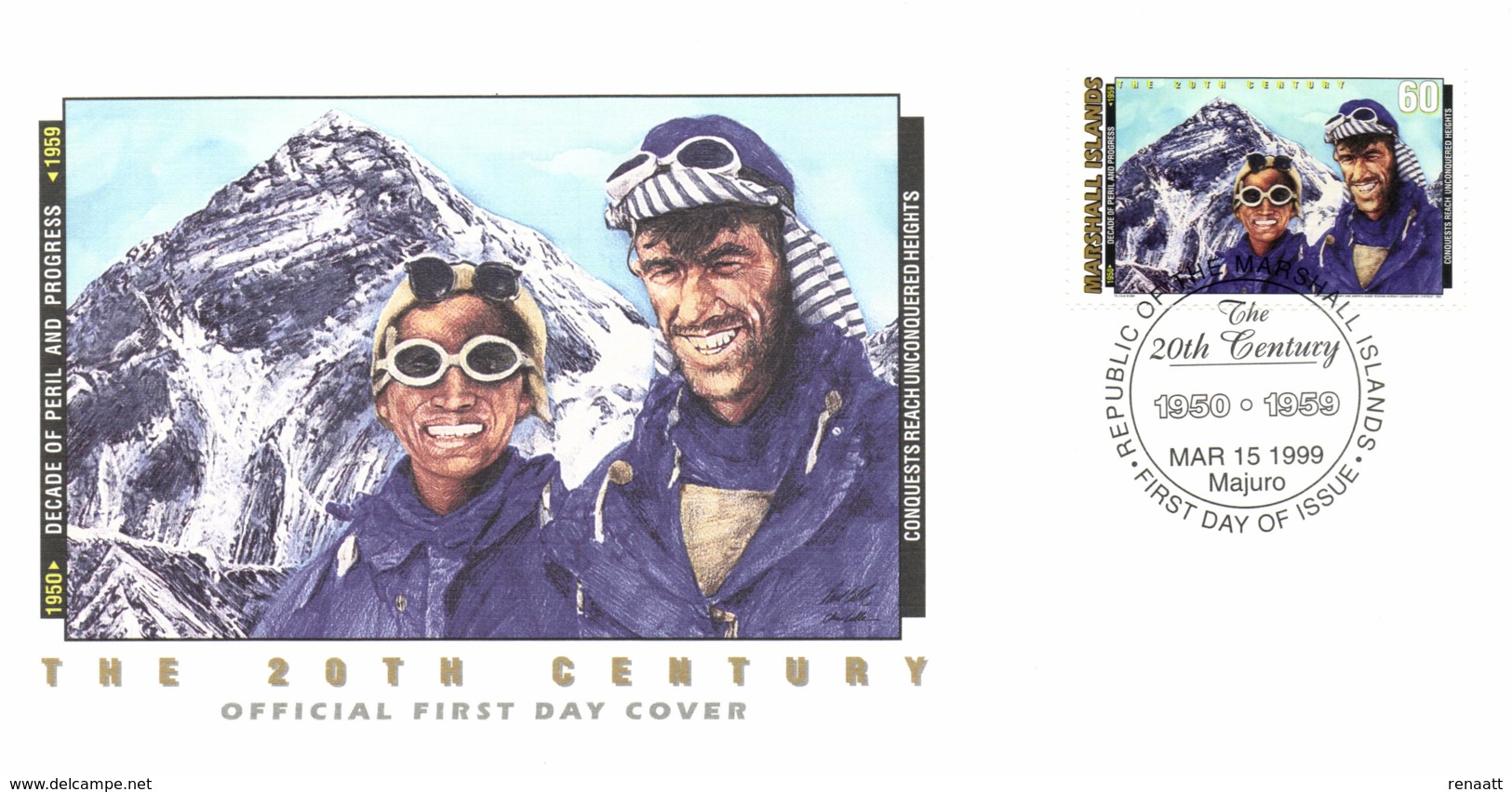 Marshall Islands 1999 Mi. 1160 FDC, Developments 1950-59, Climbing Of Mount Everest Nepal Tibet, Chomolungma - Escalade