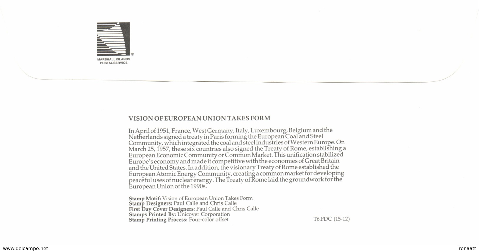 Marshall Islands 1999 Mi. 1166 FDC, Developments 1950-59 European Coal And Steel Community (1951), Treaty Of Rome (1957) - European Ideas