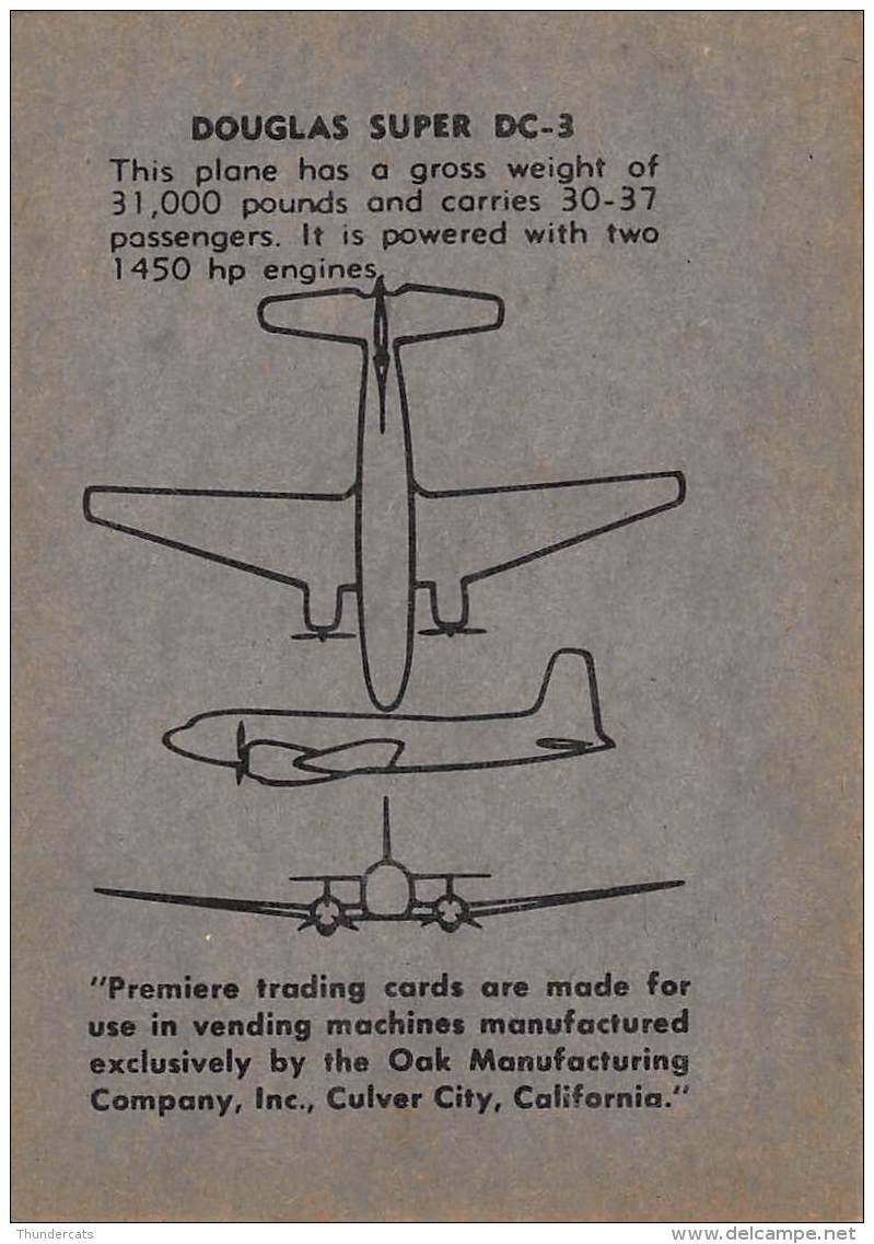 CHROMO TRADING CARD AVIATION AVION AIRPLANE PLANE PREMIERE TRADING CARDS OKAK 1957 DOUGLAS SUPER DC 3 - Vliegtuigen