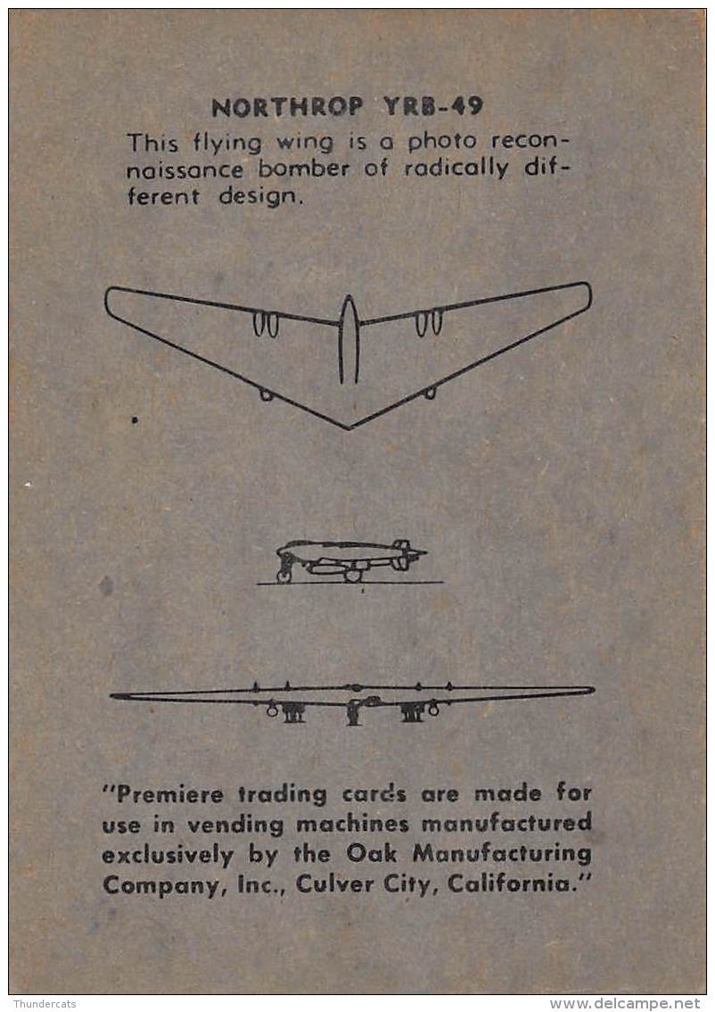 CHROMO TRADING CARD AVIATION AVION AIRPLANE PLANE PREMIERE TRADING CARDS OKAK 1957 NORTHROP YRB 49 - Avions