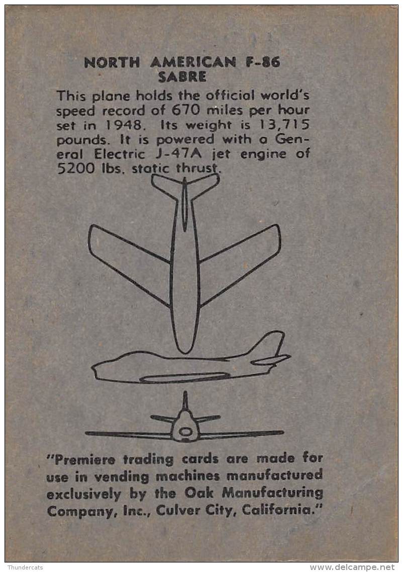 CHROMO TRADING CARD AVIATION AVION AIRPLANE PLANE PREMIERE TRADING CARDS OKAK 1957 NORTH AMERICAN F 86 SABRE - Avions