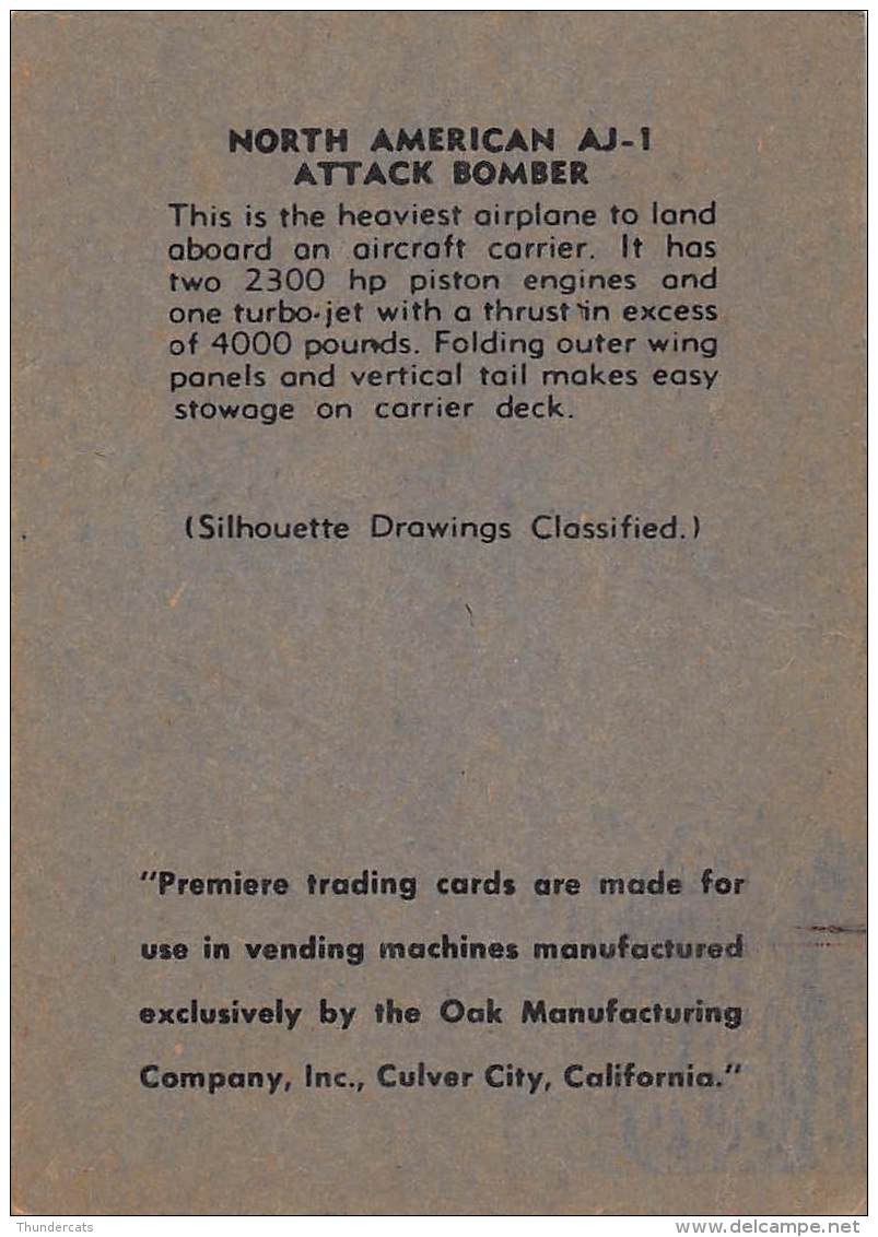 CHROMO TRADING CARD AVIATION AVION AIRPLANE PLANE PREMIERE TRADING CARDS OKAK 1957 NORTH AMERICAN AJ 1 ATTACK BOMBER - Avions