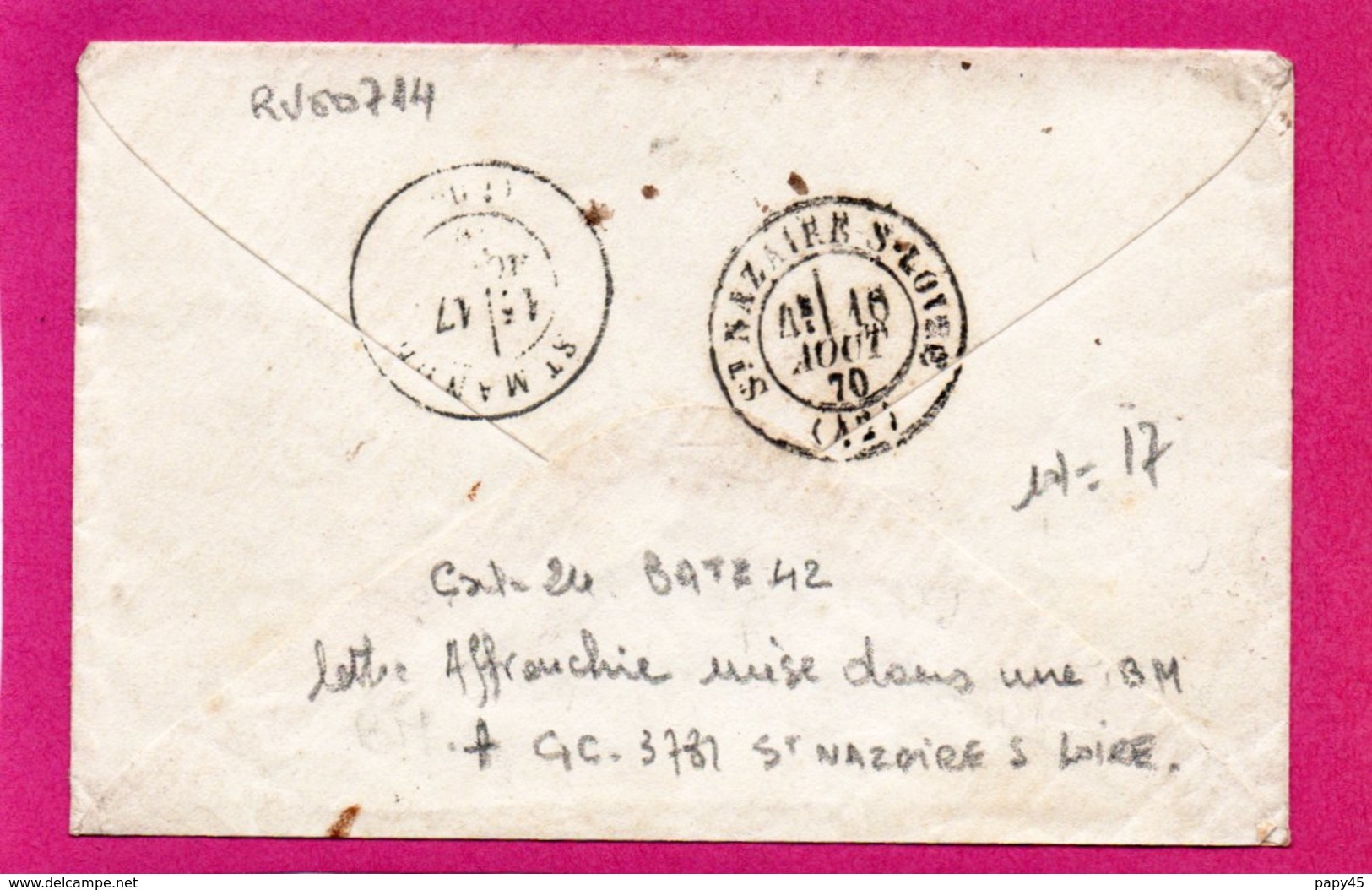 Loire Inférieure -  Cad 24 BATZ ( 42 ) GC 3781  ST NAZAIRE S LOIRE   Sur N° 29 - 1849-1876: Classic Period