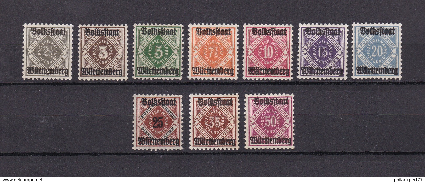 Wuerttemberg - Dienst - 1919 - Michel Nr. 134/143 - 49 Euro - Sonstige & Ohne Zuordnung