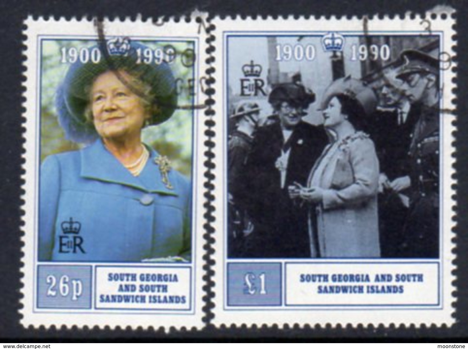 South Georgia 1990 Queen Mother's 90th Birthday Set Of 2, Used, SG 195/6 - Falkland