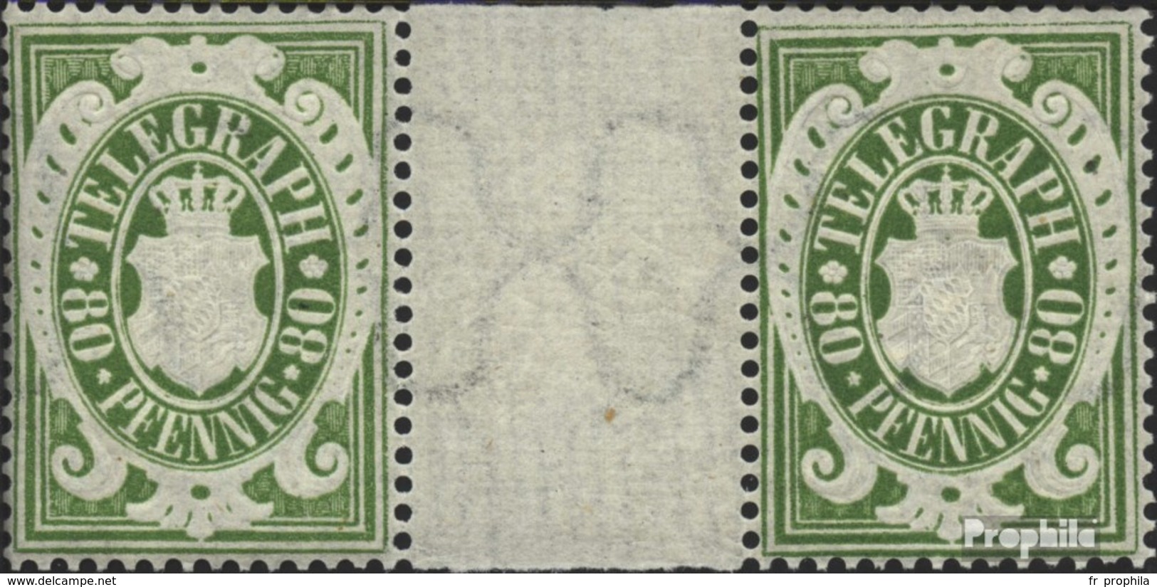 Bavière T20ZW Paire Avec Interpanneau Neuf Avec Gomme Originale 1876 Timbres Telegraf - Other & Unclassified