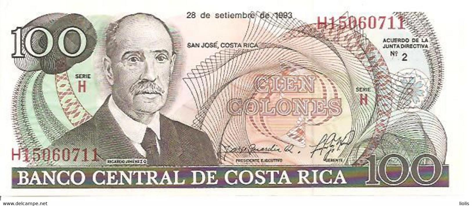 Costa Rica  P-261  100 Colones 1993   UNC - Costa Rica