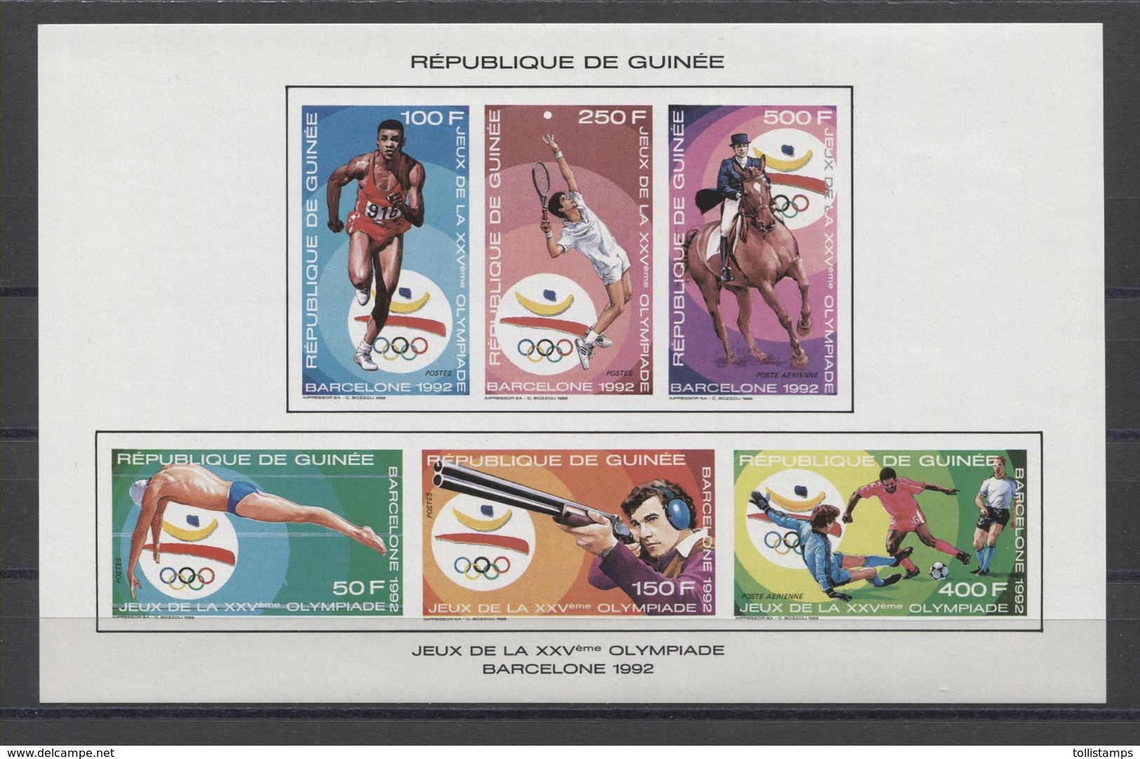 Guinea Olympics Soccer Tennis Swimming Horses 1992 COll. IMP.  MNH - Verano 1992: Barcelona