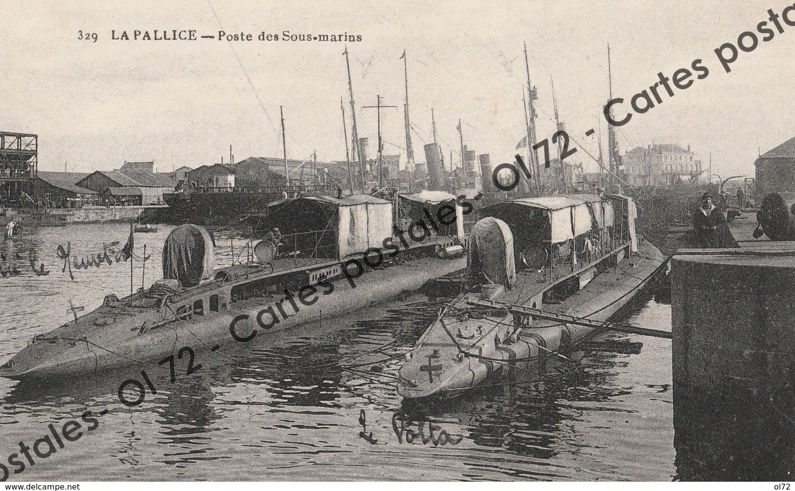 CPA - Bateaux Militaria > La Pallice - Poste Des Sous-marins - Le Volta +le Newton Identifiés Sur La Carte Par Un Marin - Warships