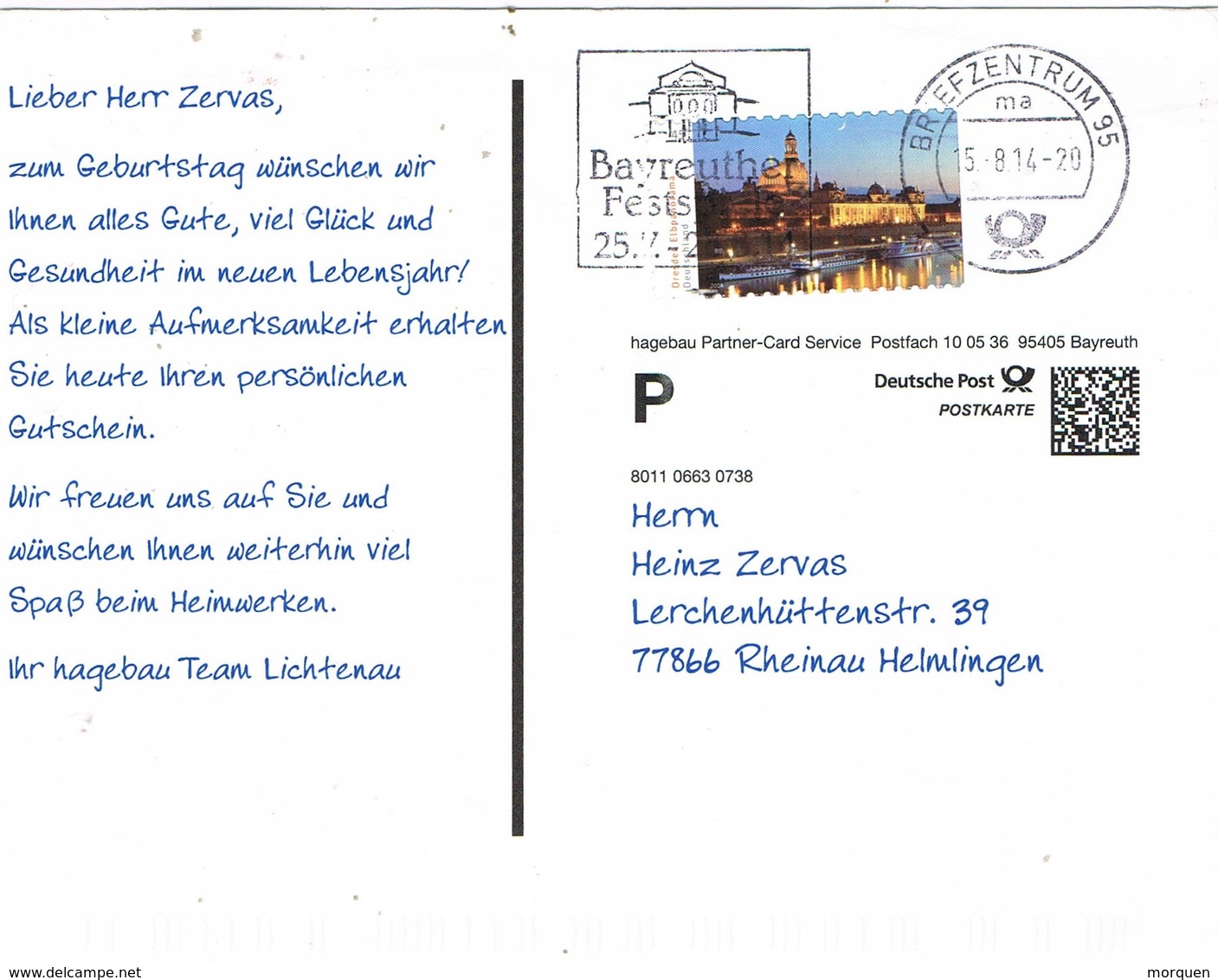 30208. Postal BAYREITH (Alemania Federal) 2014. Herzlichen Glückwunsch - Briefe U. Dokumente