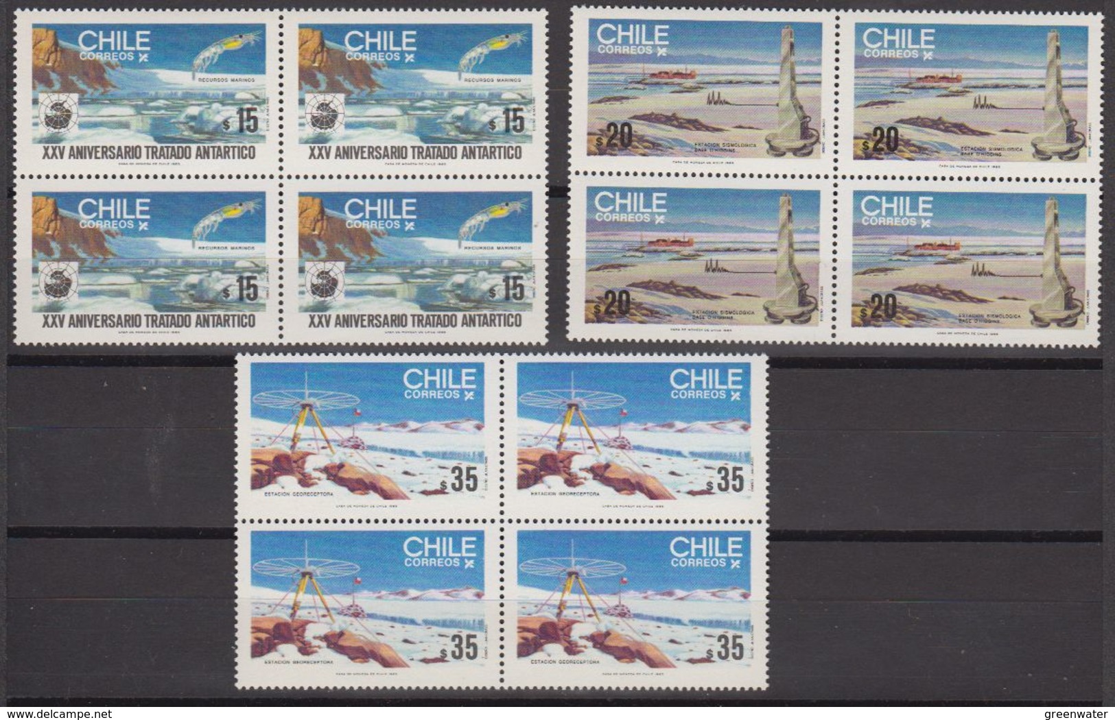 Chile 1985 Antarctic Treaty 3v Bl Of 4 ** Mnh  (40972A) - Antarctic Treaty