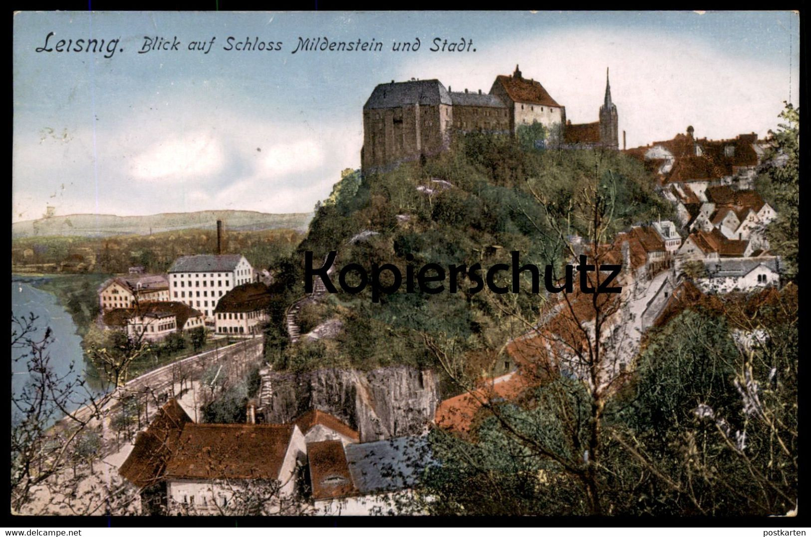 ALTE POSTKARTE LEISNIG BLICK AUF SCHLOSS MILDENSTEIN UND STADT Castle Chateau Freiberger Mulde Ansichtskarte Postcard - Leisnig