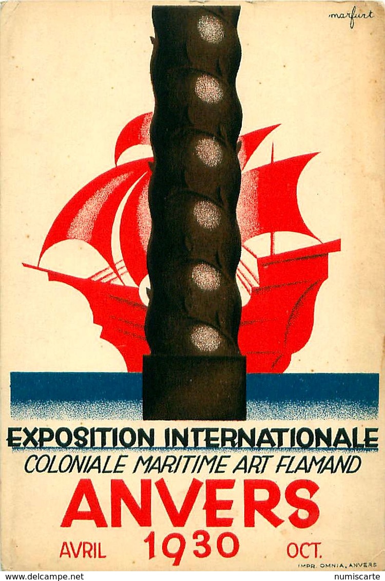 Cpsm ANVERS - Exposition Internationale Coloniale Maritime 1930 - Signé Marfurt ( Léo Marfurt Affichiste 1894-1977) - Antwerpen