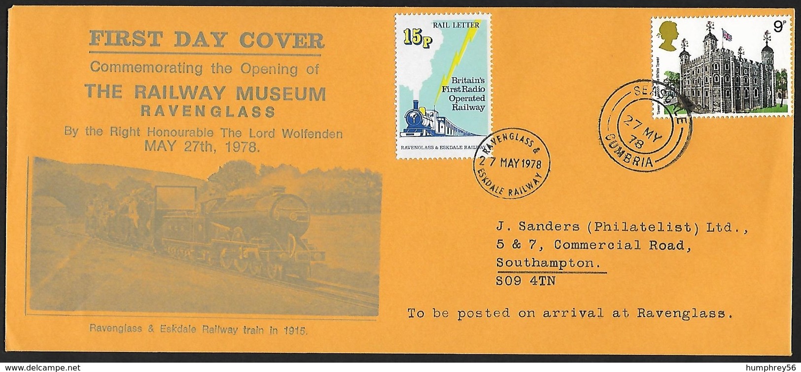 1978 - GREAT BRITAIN - Cover The Railway Museum [Ravenglass] + Railway+SG 1054 [Tower Of London] + SEASCALE - Bahnwesen & Paketmarken