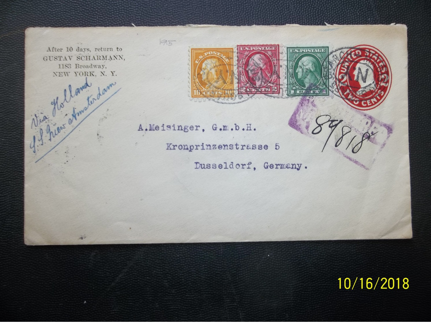 USA: 1915 Rgt. Uprated Postal Envelope To Germany (#GJ1) - 1901-20