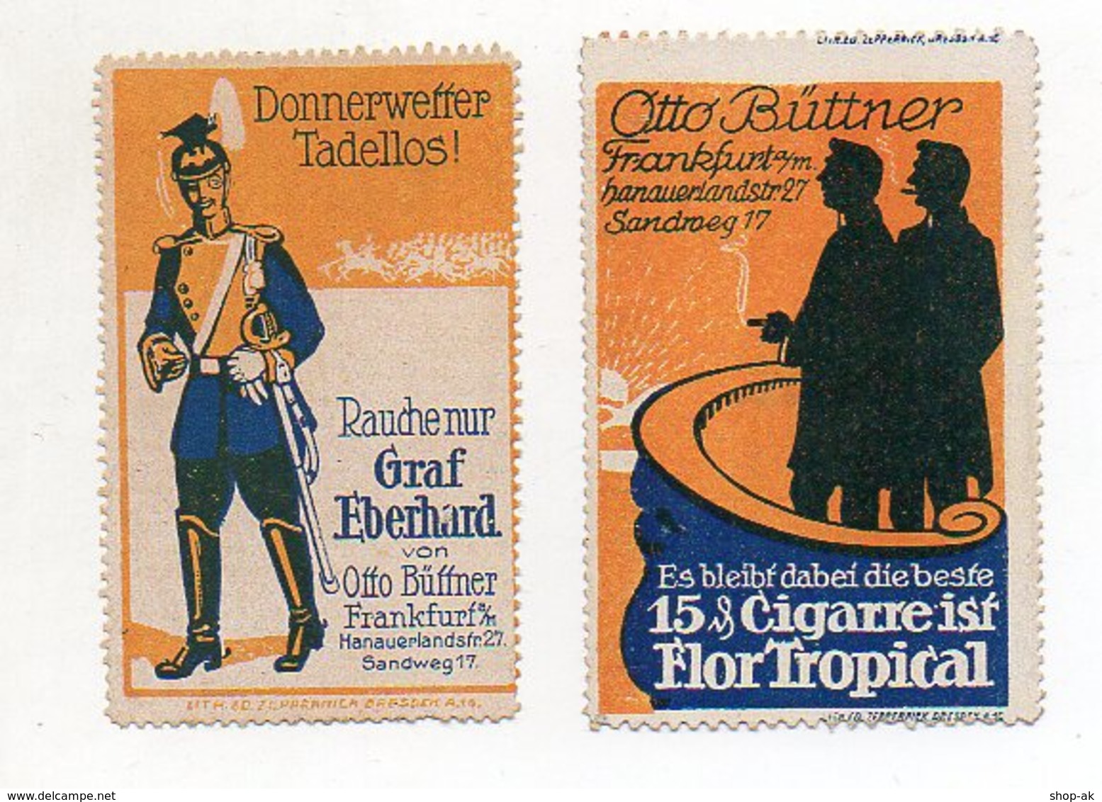 Y6078/ 2 X Reklamemarke  Otto Büttner, Franfurt  Zigarre Rauchen, Ca.1912  - Otros & Sin Clasificación