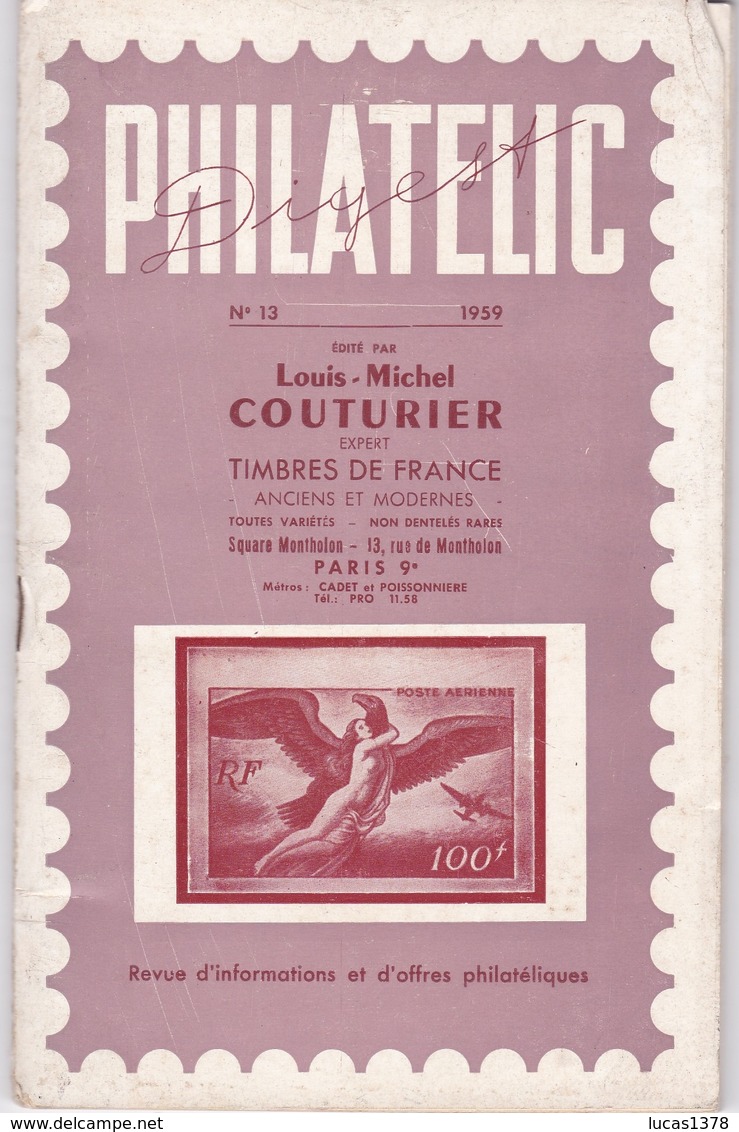 LOUIS MICHE COUTURIER / PHILATELIC 1959 - Catálogos De Casas De Ventas