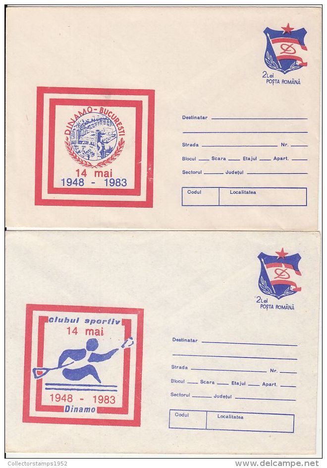 73415- DINAMO BUCHAREST SPORTS CLUB, CANOE, COVER STATIONERY, 2X, 1983, ROMANIA - Kanu