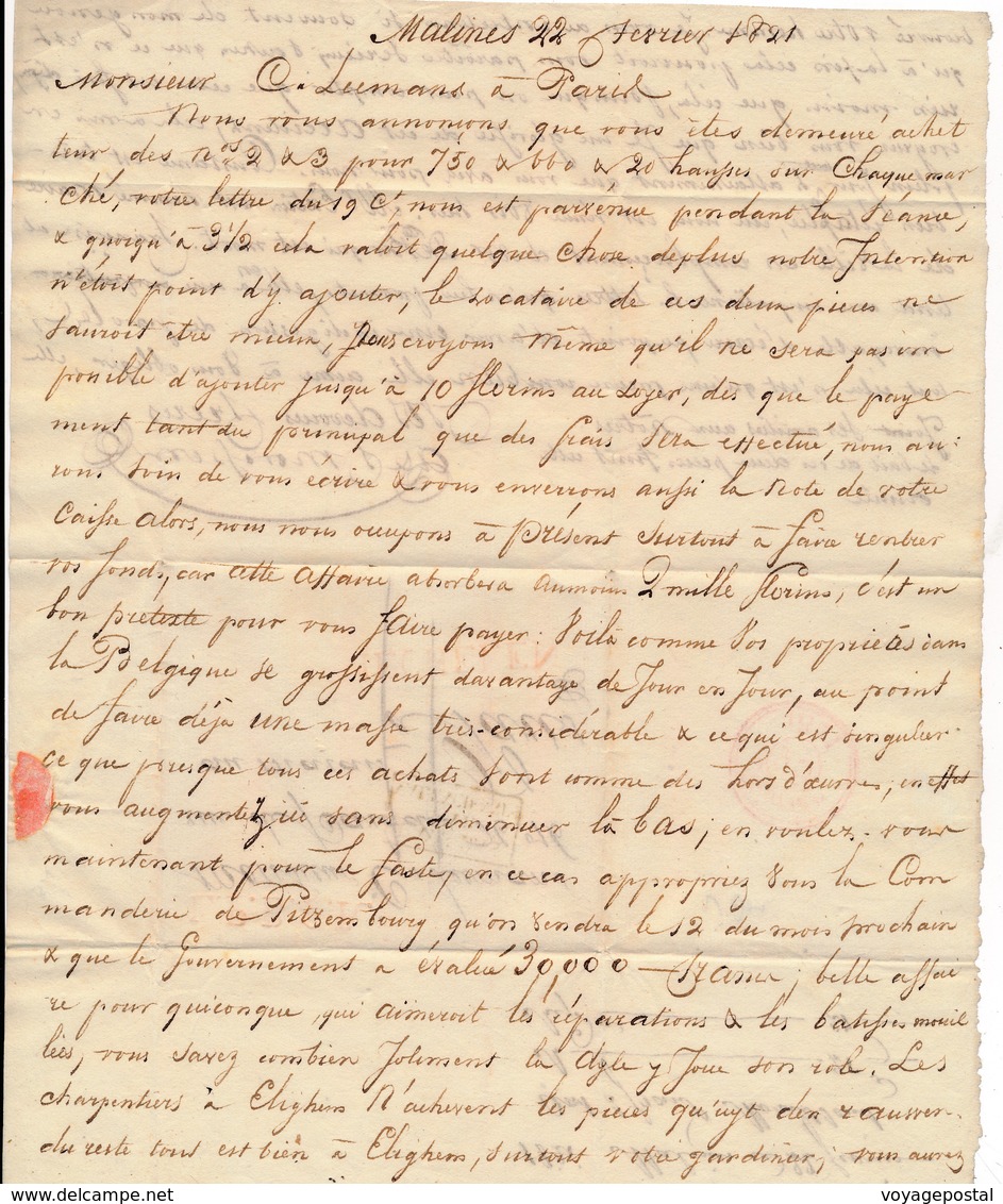 Lettre Mechelen L.P.B.2.R Taxe 11 Paris 1821 - 1815-1830 (Hollandse Tijd)