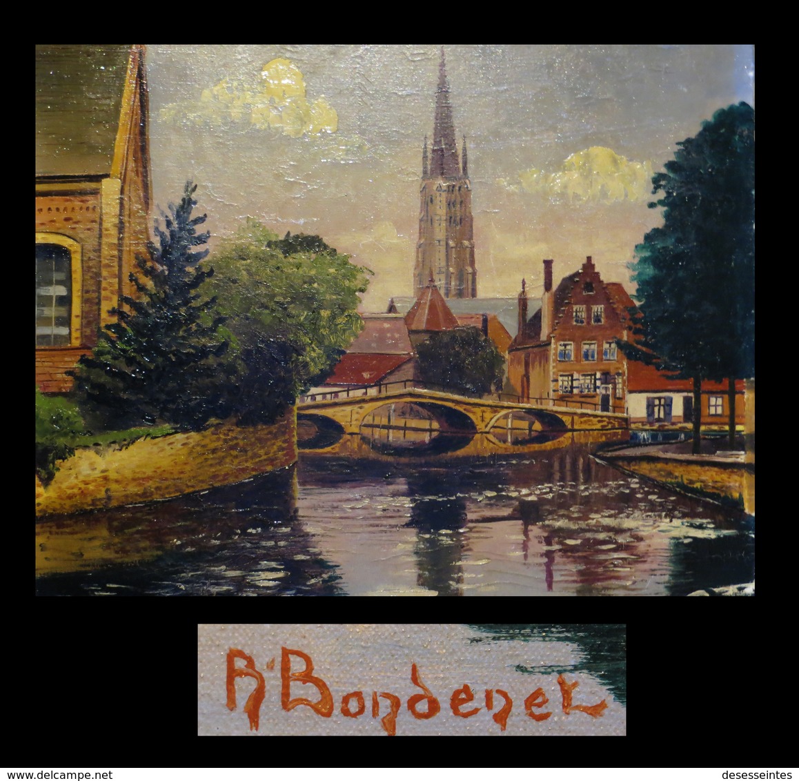 [BELGIQUE BELGIE BELGIUM BRUGGE] BONDENET (René) - Huile Sur Toile Signée : Bruges. - Huiles