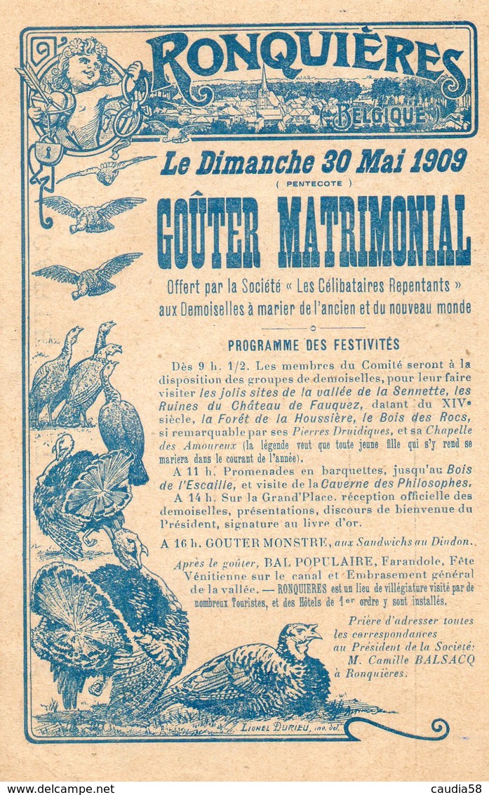 Ronquières 30 Mai 1909 Goûter Matrimonial. - Braine-le-Comte