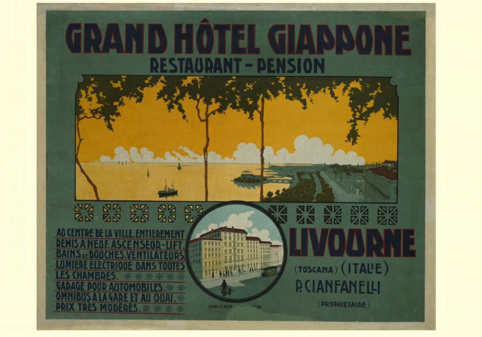 Italian Travel Postcard Livorno Grand Hotel Giappone 1900 - Reproduction - Advertising