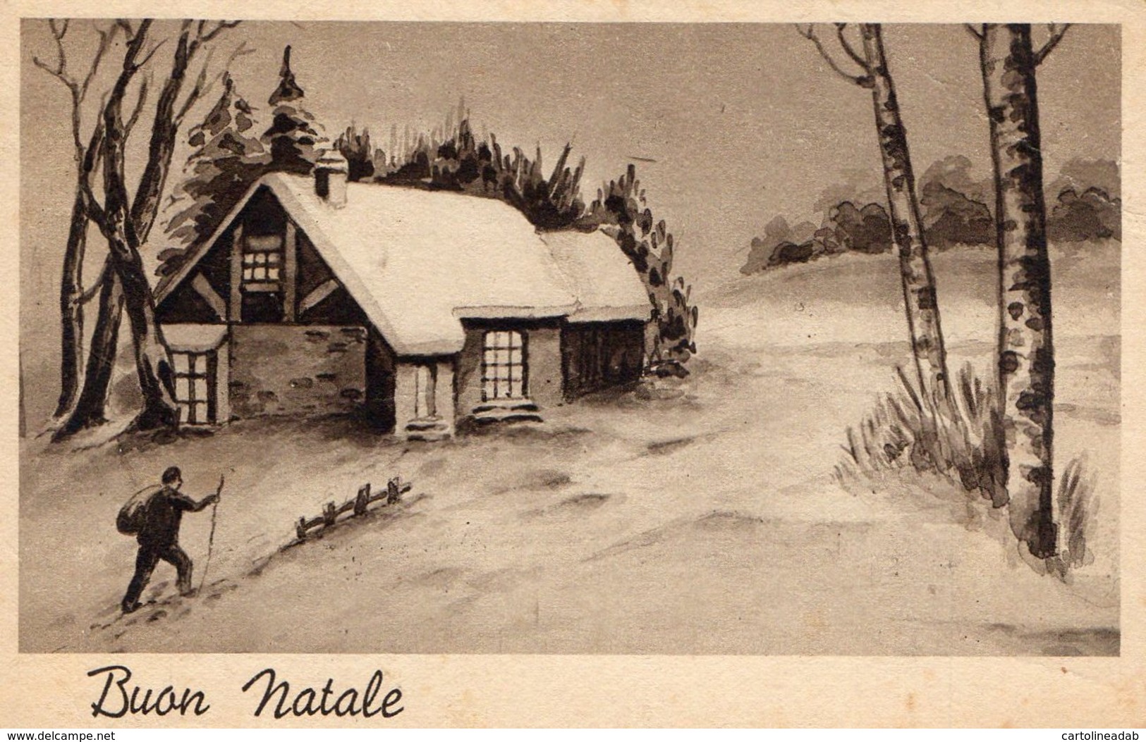 [DC7648] CPA - BUON NATALE - PAESAGGIO INNEVATO CON RIFUGIO - Viaggiata 1942 - Old Postcard - Altri & Non Classificati