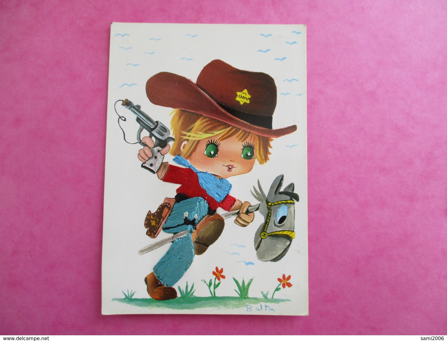 CPA FANTAISIE BRODEE ILLUSTRATEUR BALTA COWBOY - Brodées