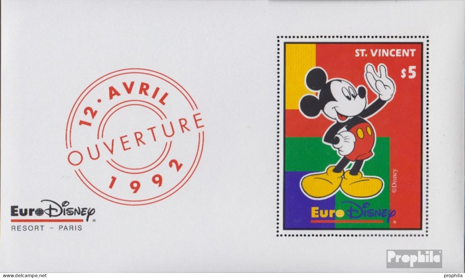 St. Vincent Block226 (kompl.Ausg.) Postfrisch 1992 Eröffnung Euro-Disney - St.Vincent (1979-...)