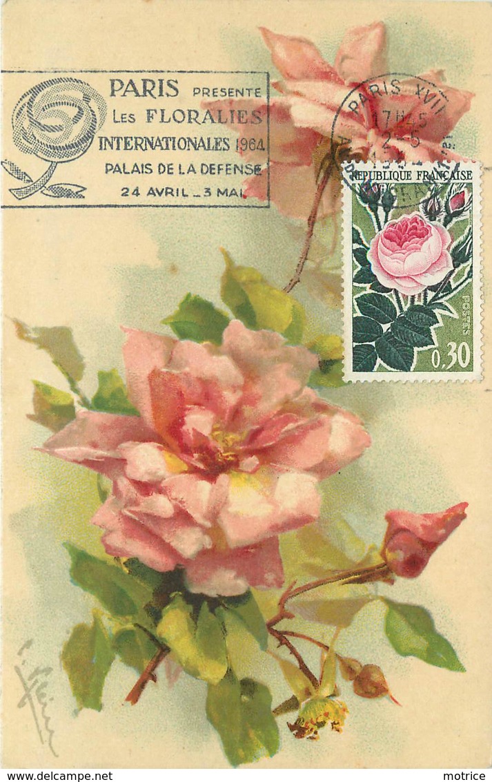 KLEIN CATHARINA (illustrateur) -  Fleurs Rose ,Paris Floralies,carte Maximum. - Klein, Catharina