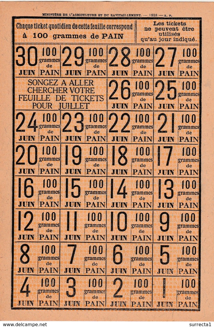 Lot N° 4 / Ensemble De 3 Planches Différentes De Tickets De Rationnement Non Utilisées / Ministère Ravitaillement - 1914-18