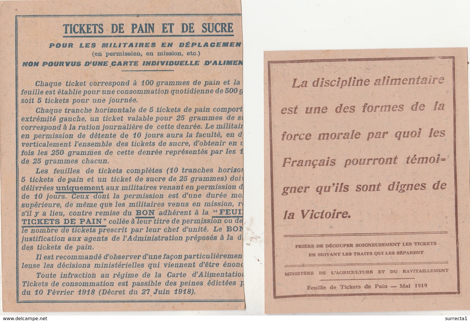 Lot N° 4 / Ensemble De 3 Planches Différentes De Tickets De Rationnement Non Utilisées / Ministère Ravitaillement - 1914-18