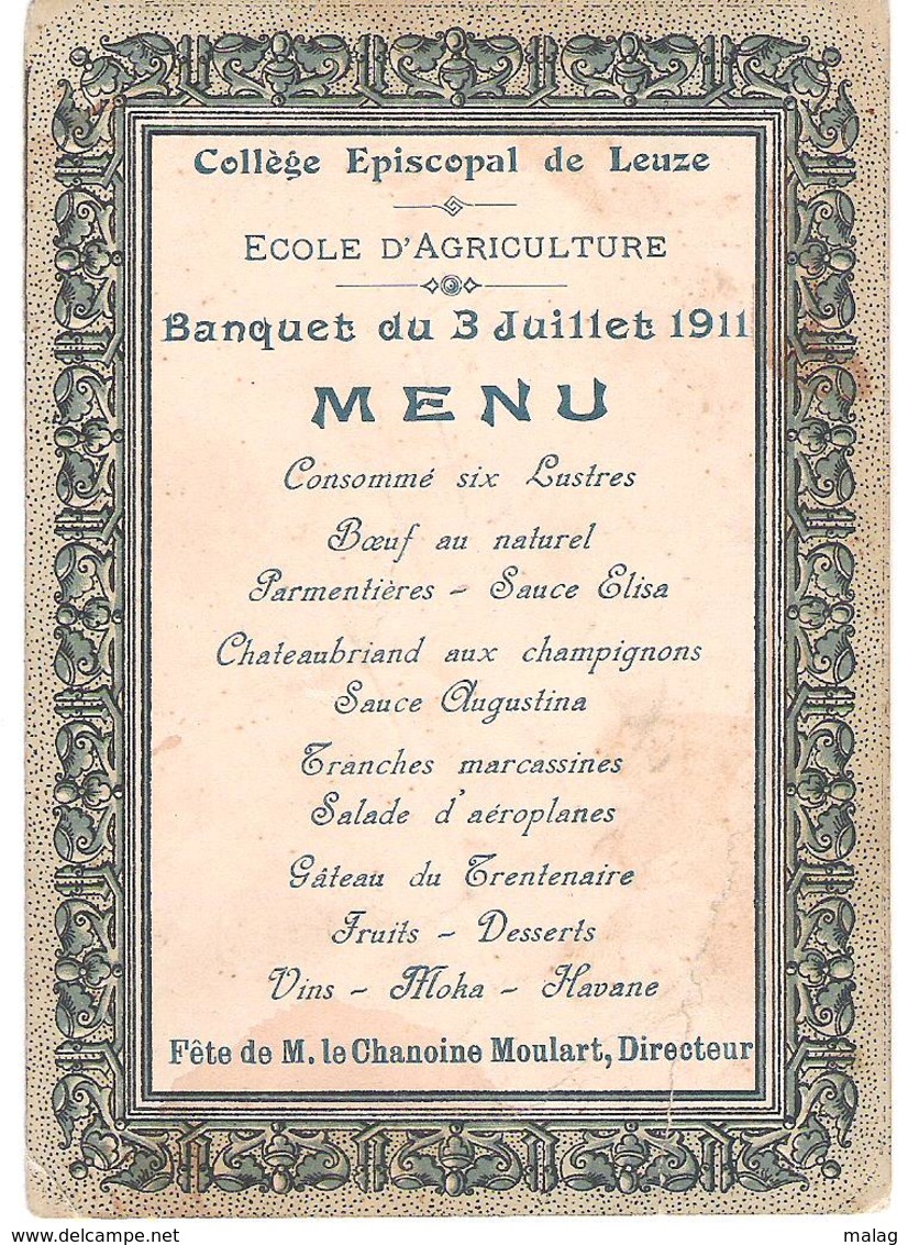 Menu Collége Episcopal De Leuze 1911 - Menus