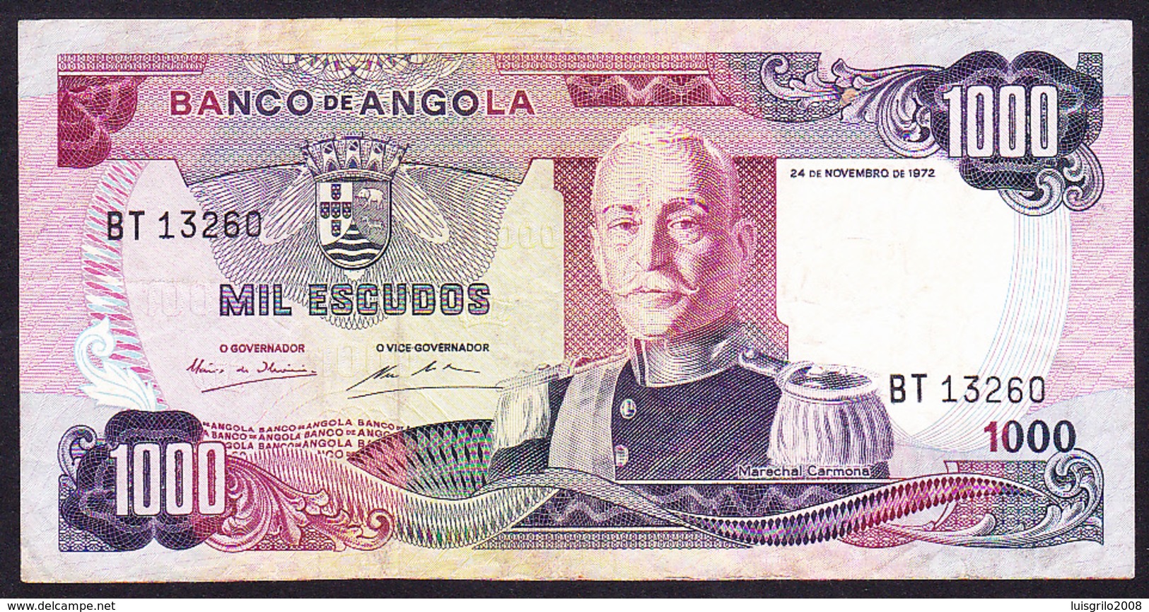 Angola - 1000, Mil Escudos / Marechal Carmona, 24 De Novembro De 1972 - BT 13260 - Angola