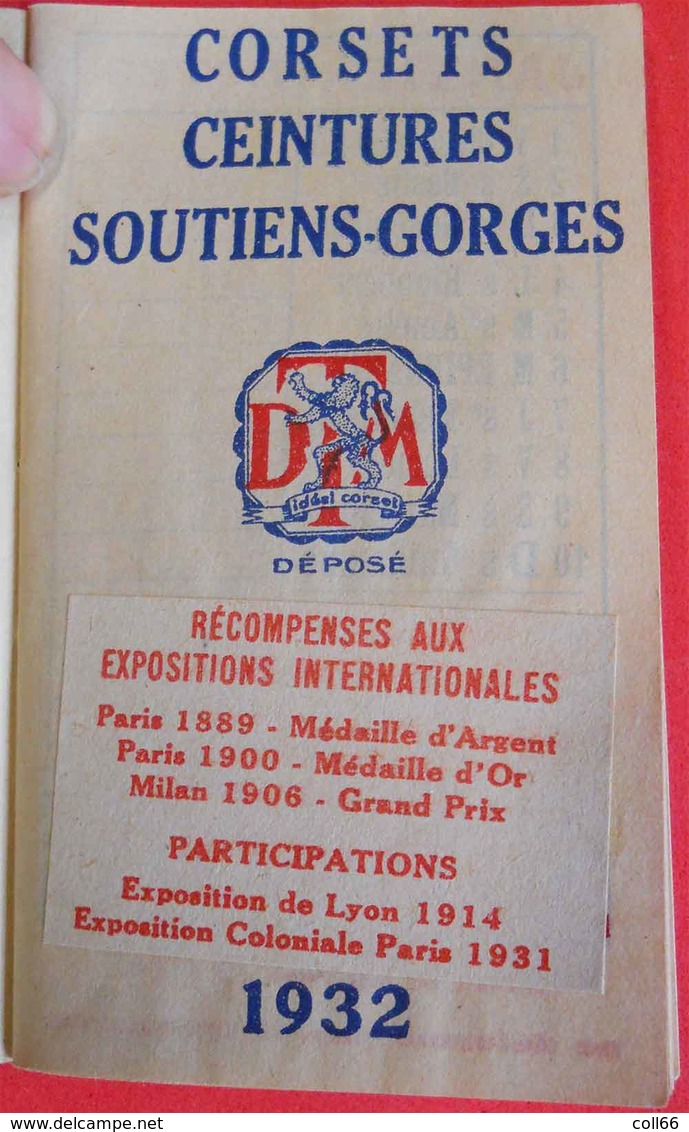 Calendrier 1932 Pub DTM Tennis Corsets Ceintures Soutiens-gorges Mlle Beguet Bonneterie à Bourg - Petit Format : 1921-40