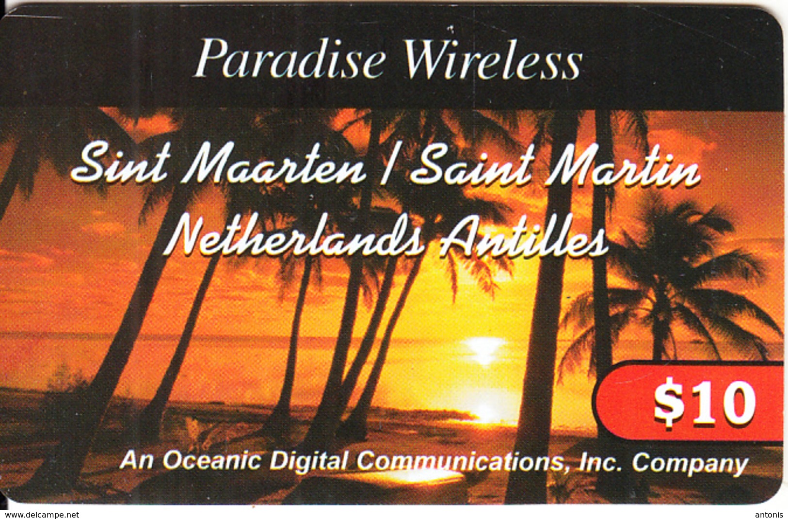 SAINT MARTIN - Palm Trees, Sunset, Paradise Wireless By ODC Recharge Card $10, Used - Antilles (Netherlands)